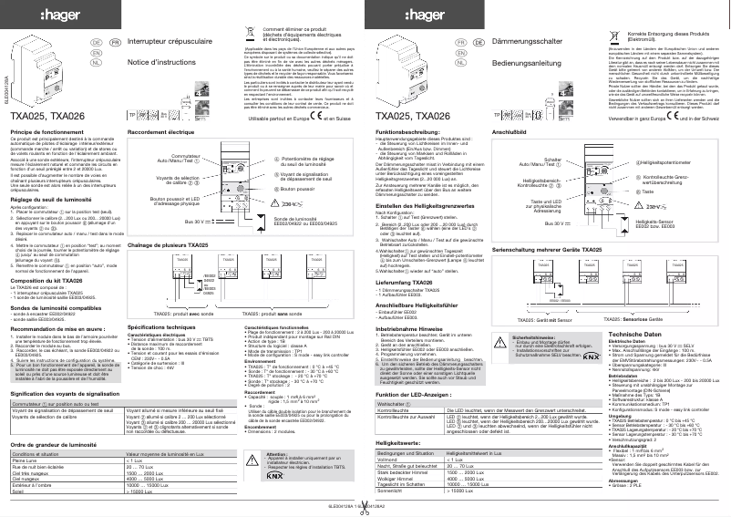 Page n°1 - Manuel utilisateur Hager TXA026
