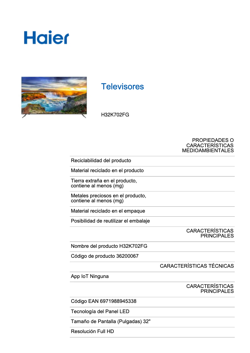 Page 1 de la notice Manuel utilisateur Haier H32K702FG