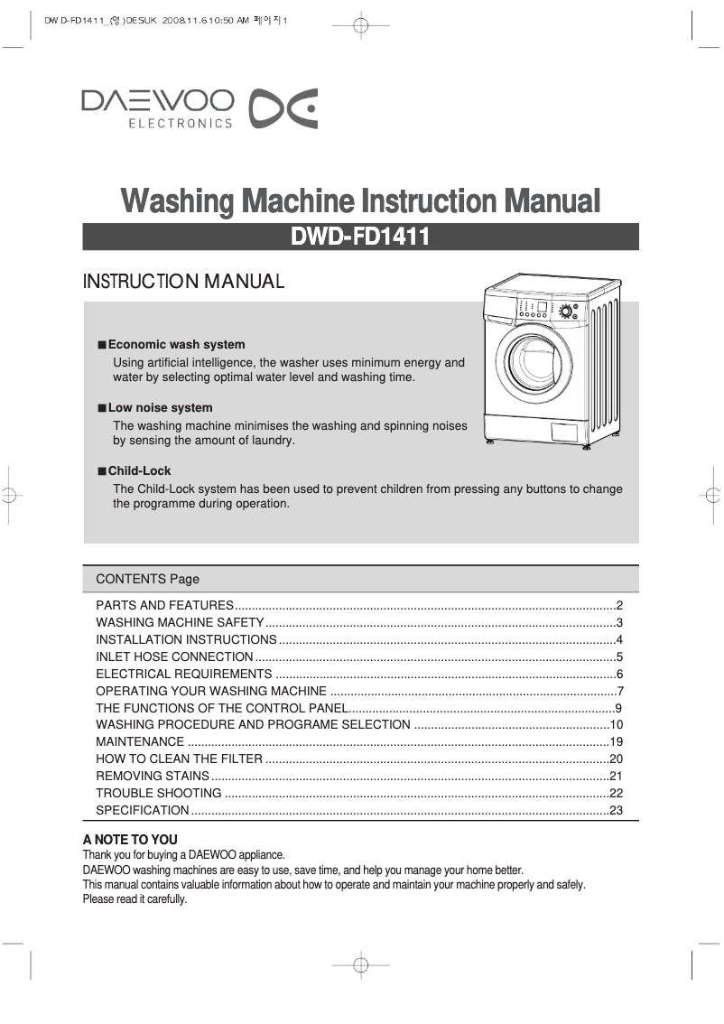 Página 1 del manual Manual de usuario Daewoo DWD-FD1411
