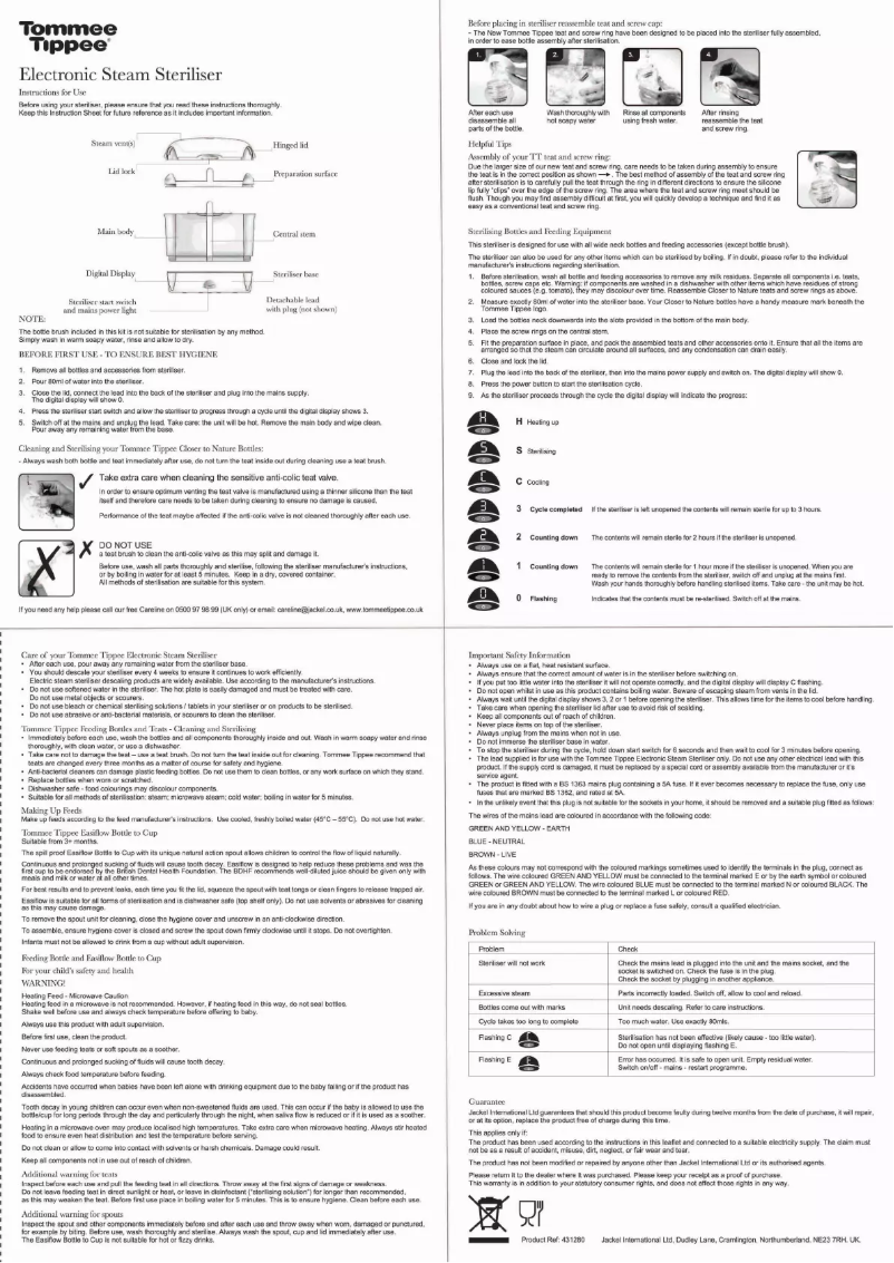 Page 1 de la notice Manuel utilisateur Tommee Tippee Electric