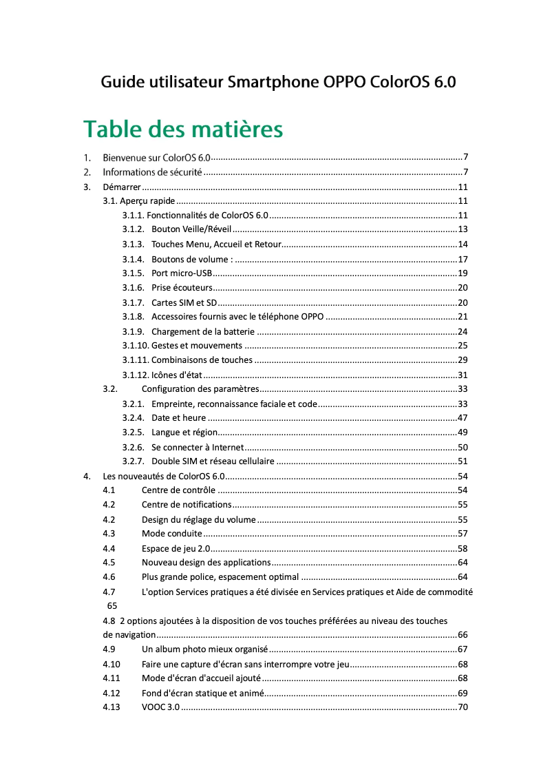 Image de la première page du manuel de l'appareil Reno Z