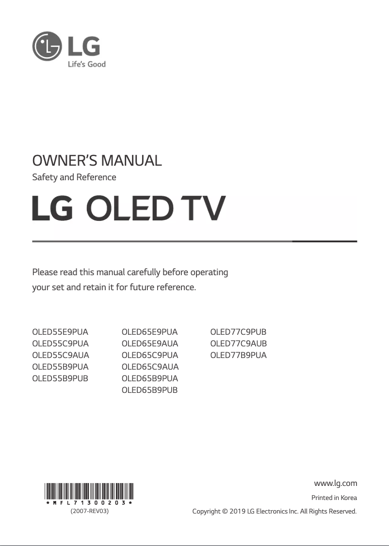 Image de la première page du manuel de l'appareil OLED65E9PUA