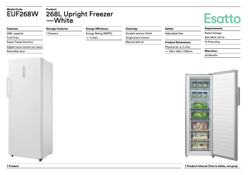 Page 1 de la notice Fiche technique Esatto EUF286W