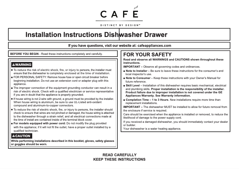 Page 1 de la notice Guide d'installation Café CDD220P2WS1