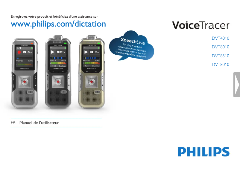 Page 1 de la notice Manuel utilisateur Philips Voice Tracer DVT4010
