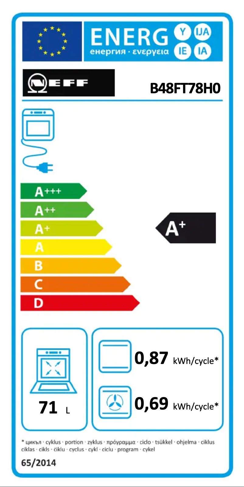 Page 1 of the manual Energy Label Neff B48FT78H0