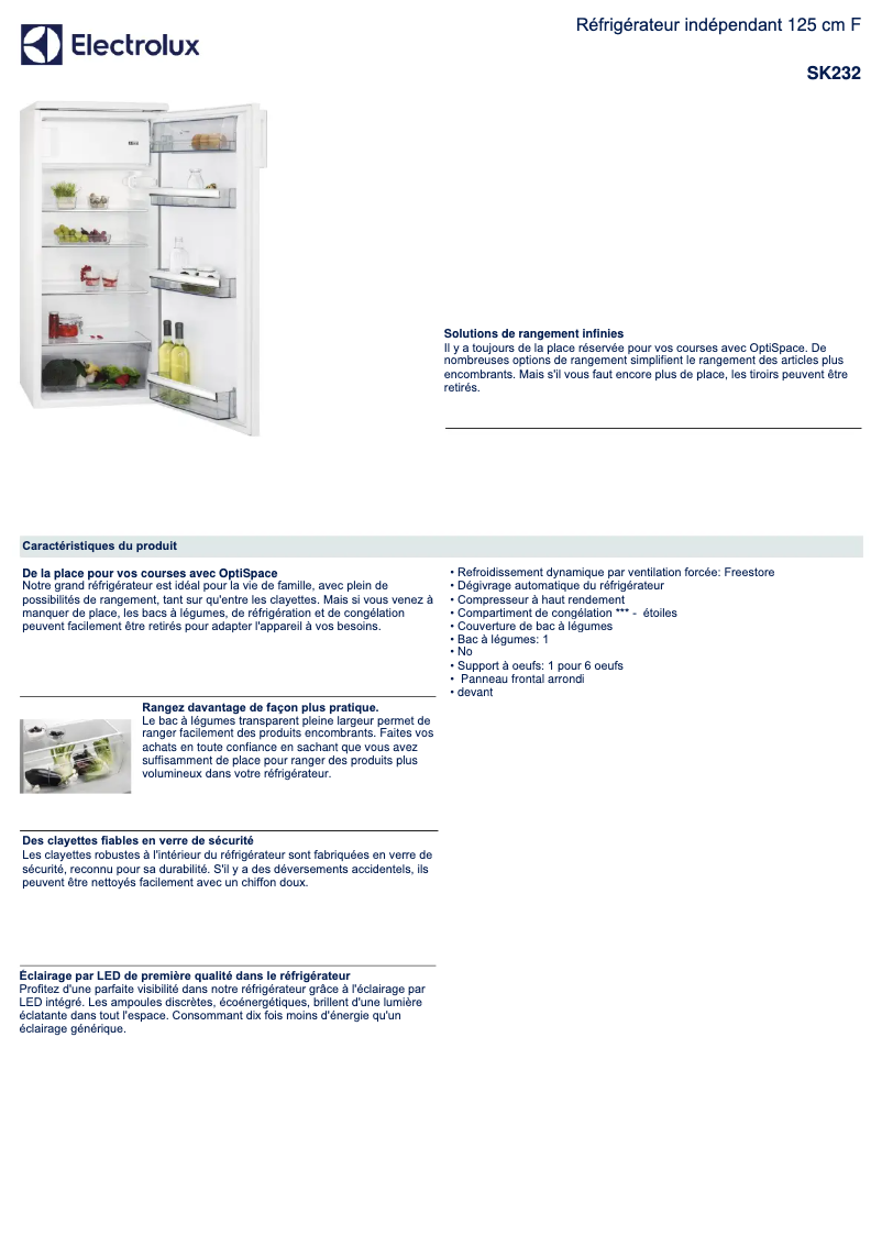 Page n°1 - Fiche technique Electrolux SK232