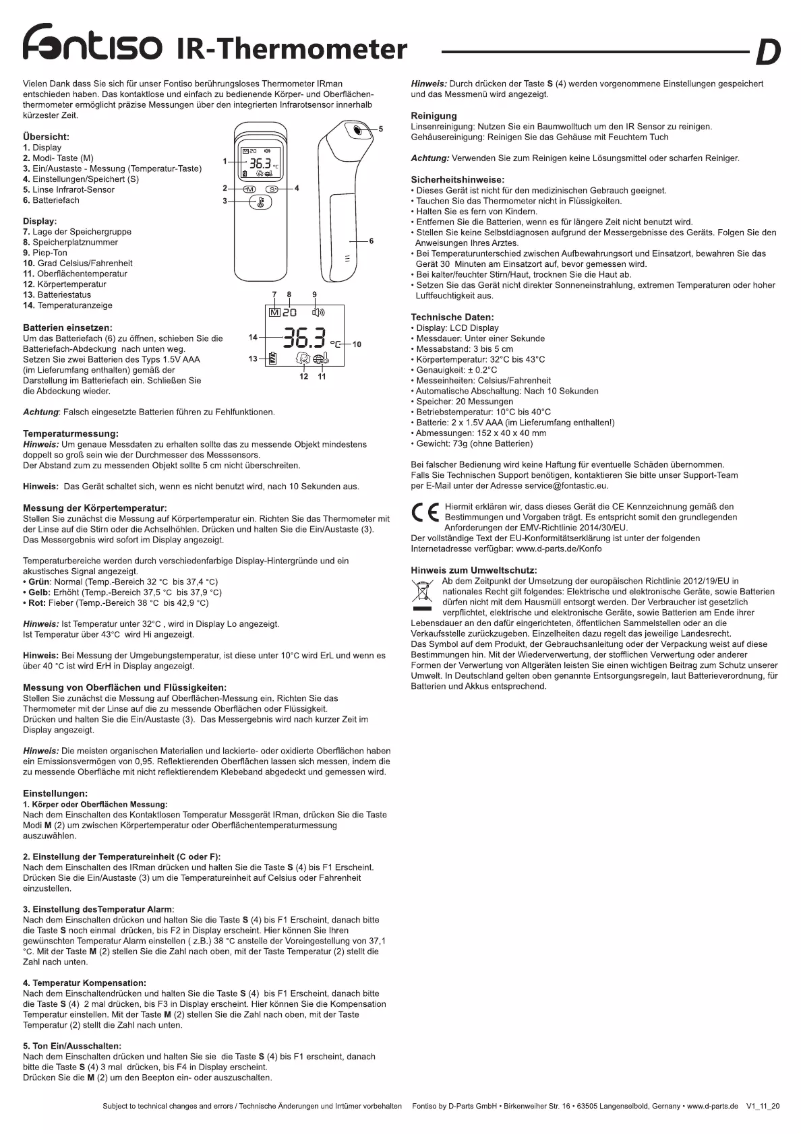 Image de la première page du manuel de l'appareil IR-Thermometer