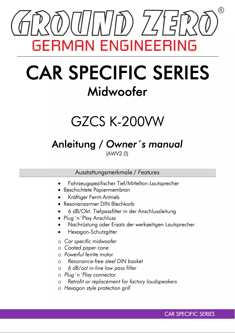 Page 1 de la notice Manuel utilisateur Ground Zero GZCS K-200VW