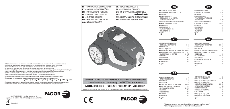 Page n°1 - Manuel utilisateur Fagor VCE-201CP