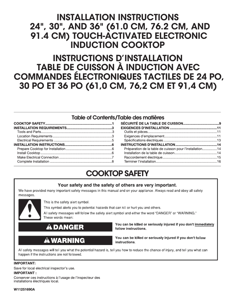 Page n°1 - Guide d'installation JennAir JIC4724HS