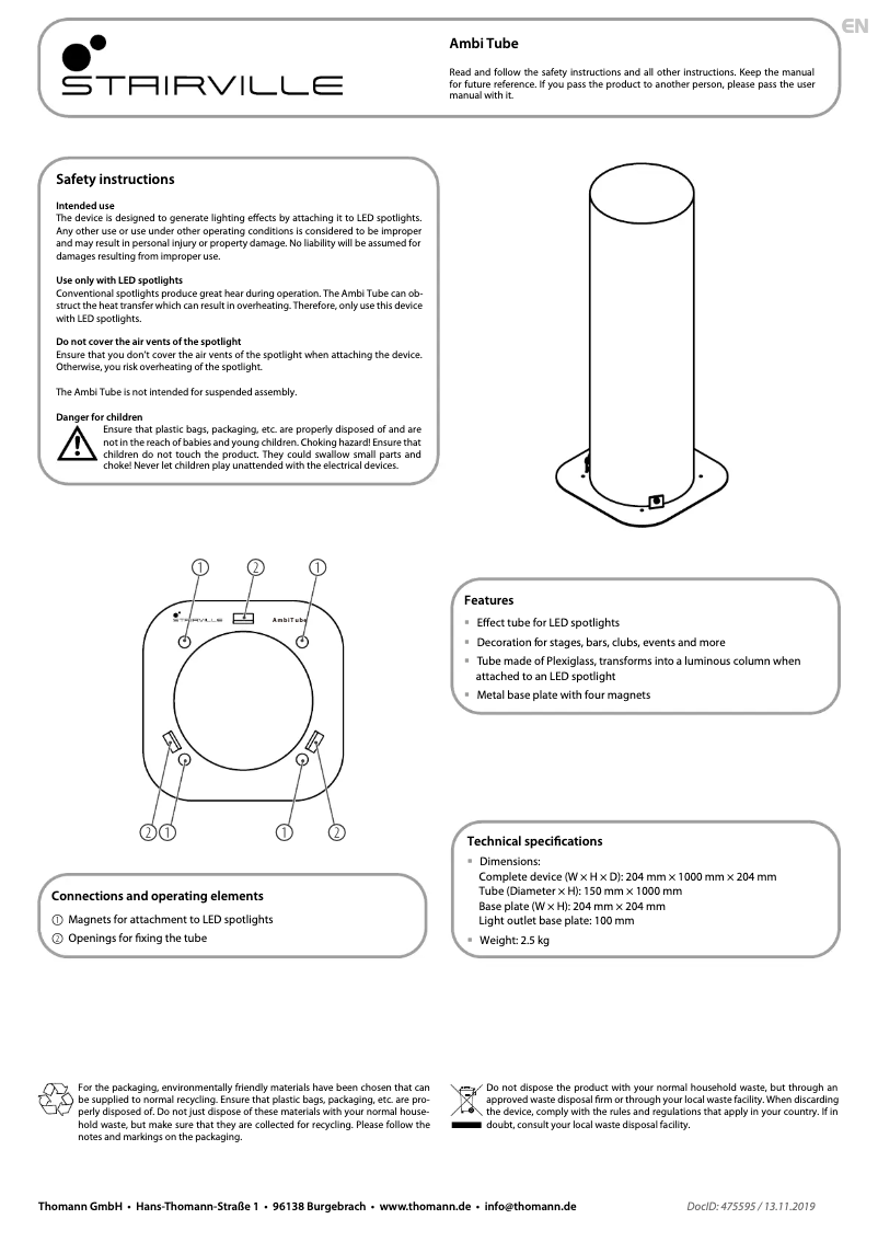 Page 1 de la notice Manuel utilisateur Stairville Ambi Tube