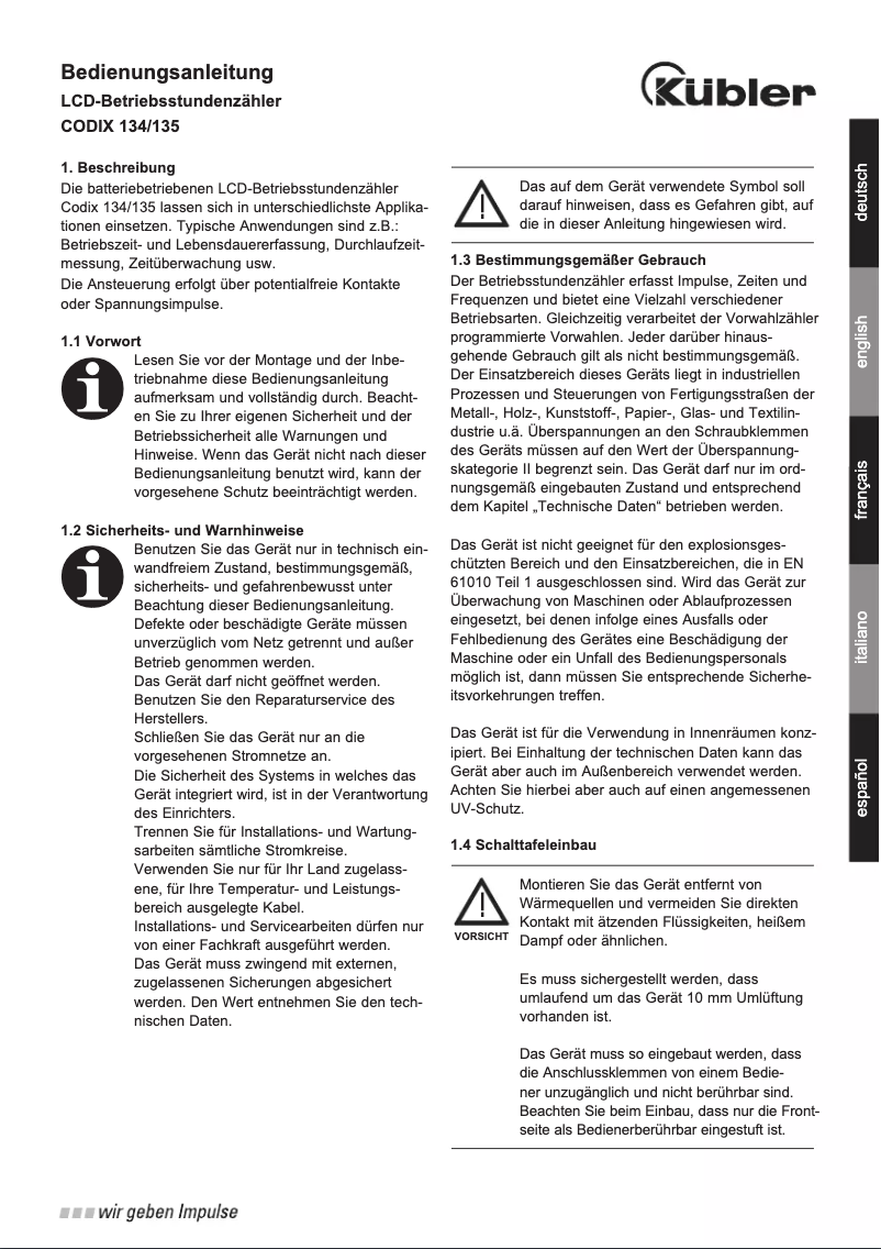 Página 1 del manual Manual de usuario Kübler Codix 134