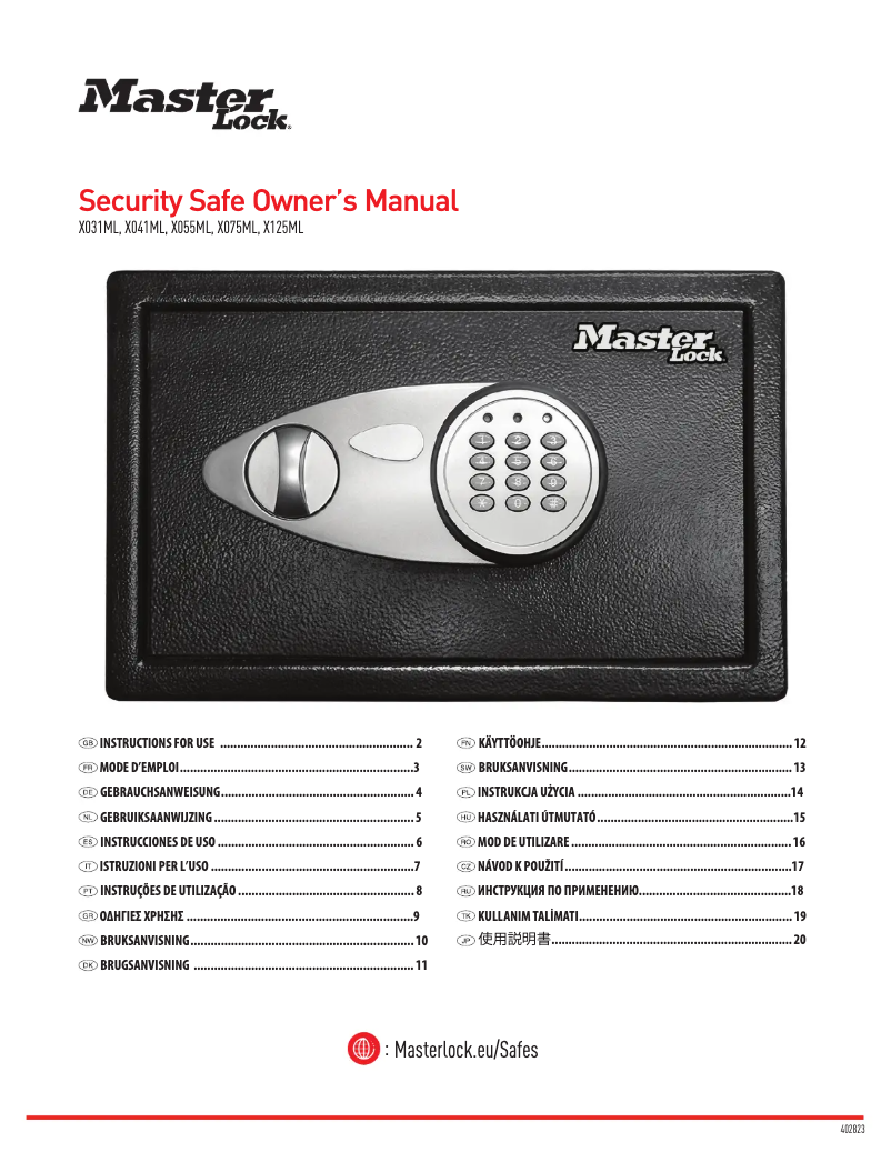 Page 1 de la notice Manuel utilisateur Master Lock X041ML