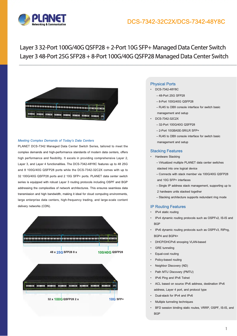 Página 1 del manual Ficha técnica Planet DCS-7342-48Y8C