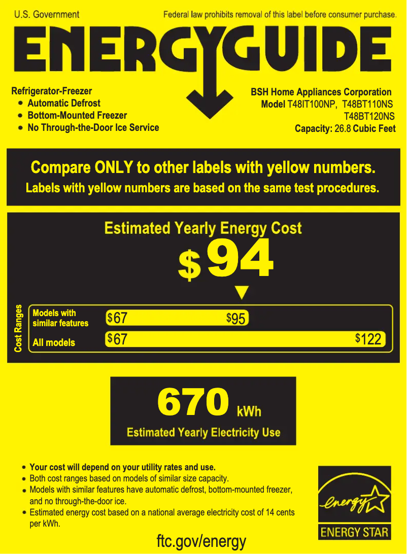 Page 1 de la notice Label énergétique Thermador T48BT120NS