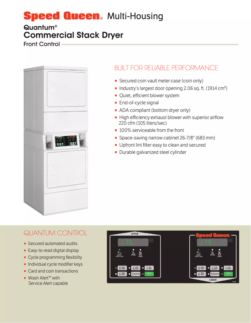 Page n°1 - Fiche technique Speed Queen SSGNCAGS113TW01
