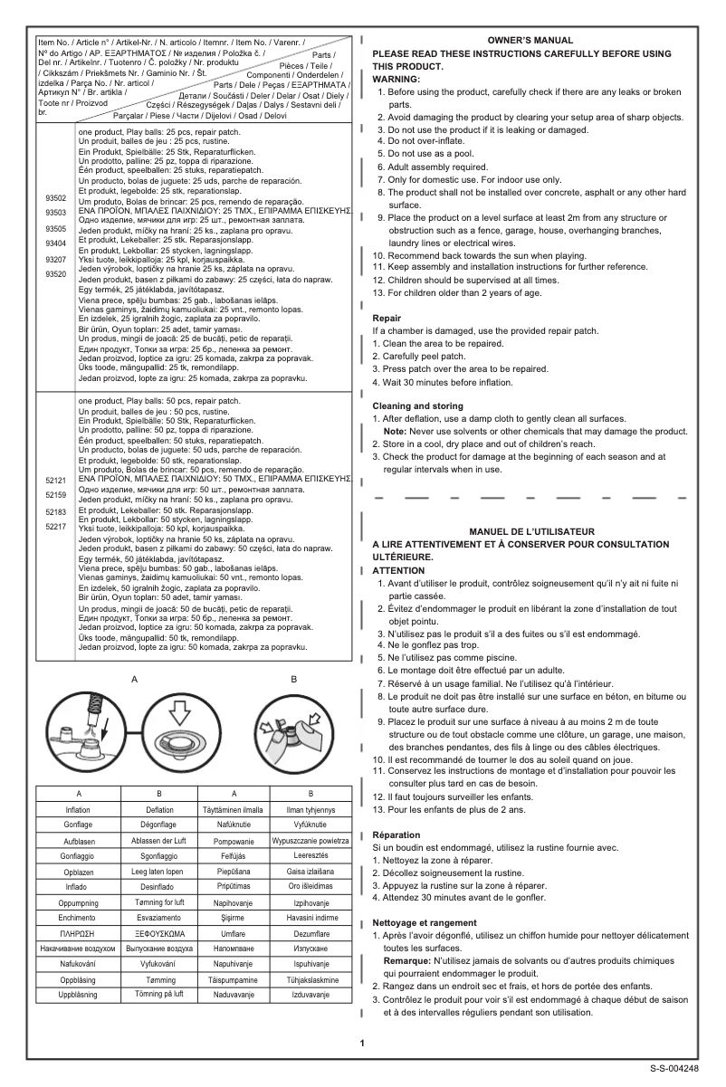 Page 1 de la notice Manuel utilisateur Bestway 93505