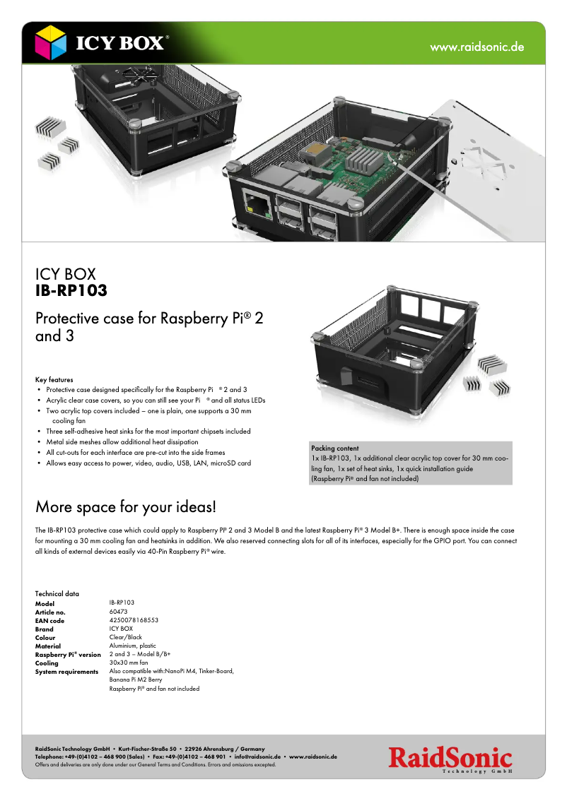 Page 1 de la notice Fiche technique Icy Box IB-RP103