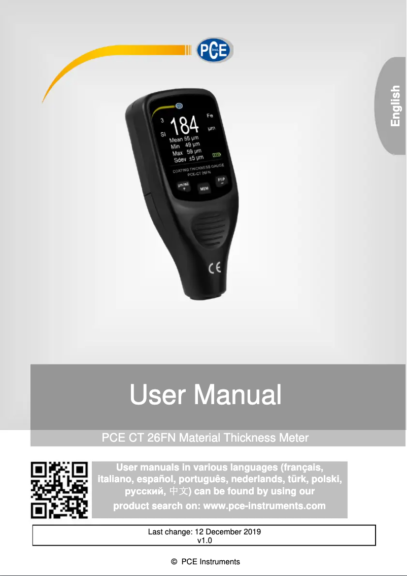 Image de la première page du manuel de l'appareil PCE-CT 26FN