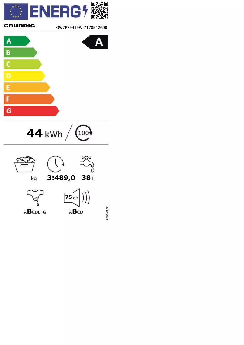 Page n°1 - Label énergétique Grundig GW7P79419W