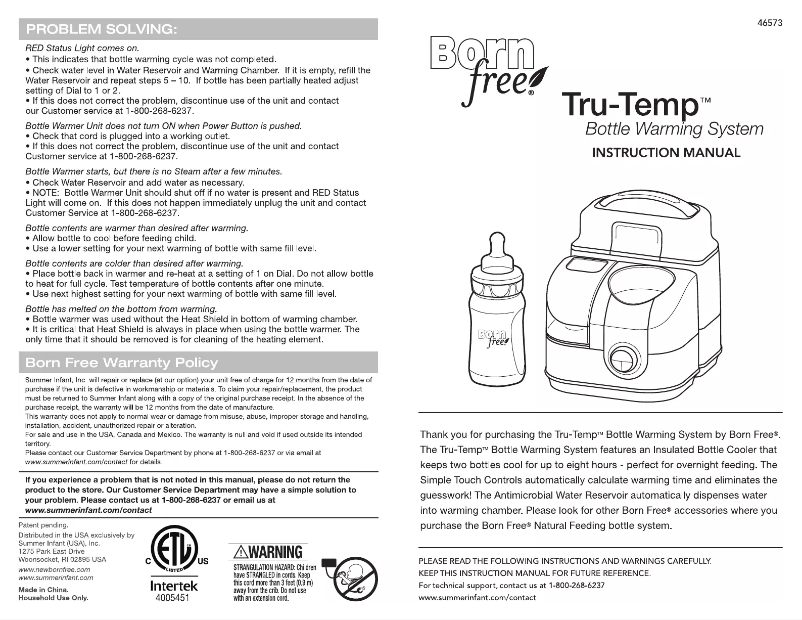 Page n°1 - Manuel utilisateur Born Free Tru-Temp