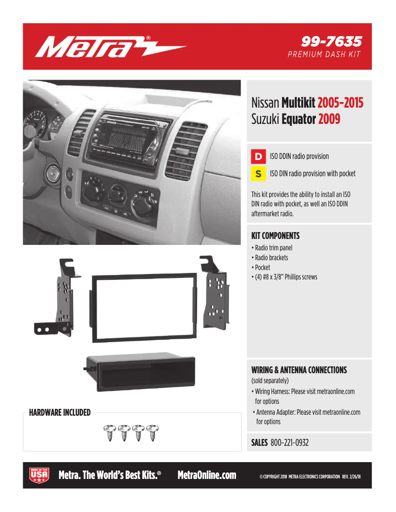 Page n°1 - Fiche technique Metra 95-7953