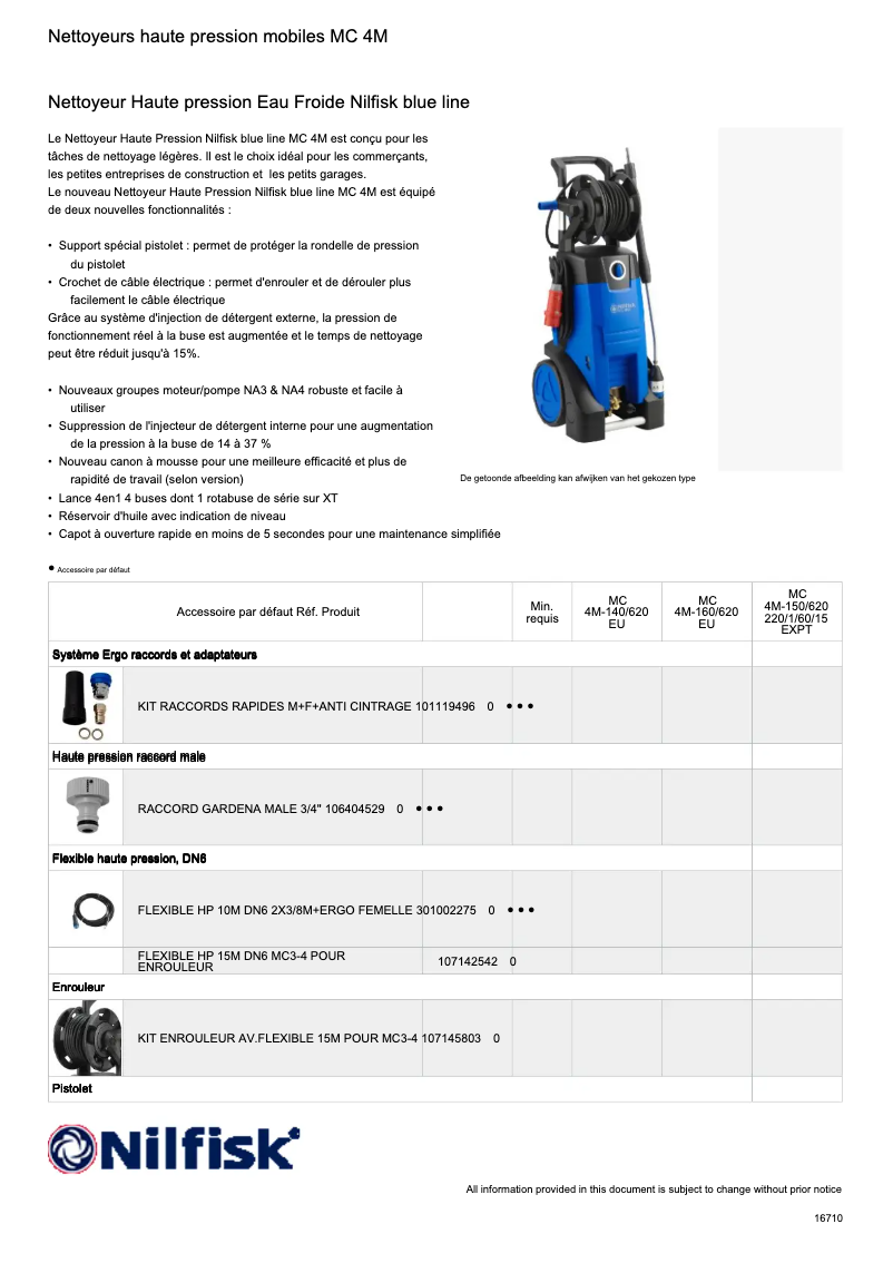 Page 1 de la notice Fiche technique Nilfisk MC 4