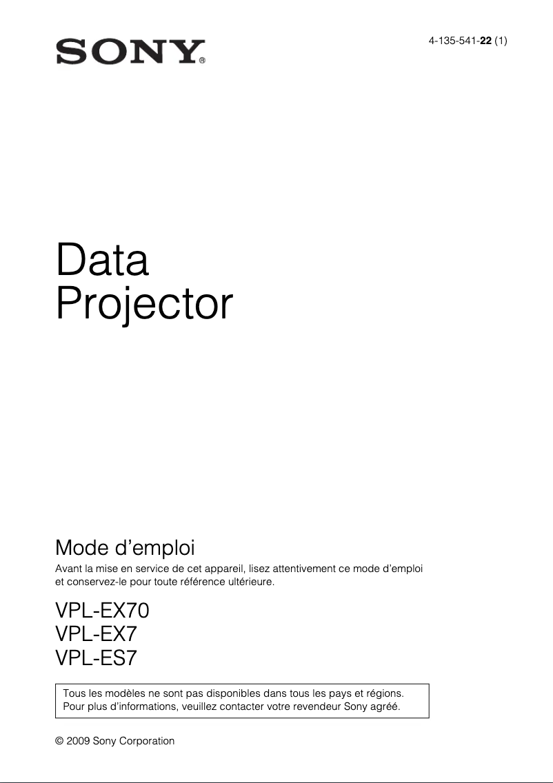 Page 1 de la notice Manuel utilisateur Sony VPL-EX7