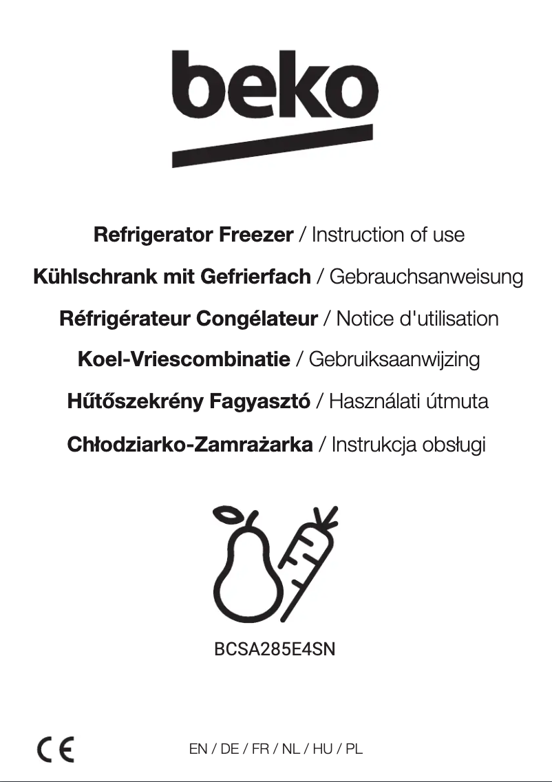 Page 1 de la notice Manuel utilisateur Beko BCSA285E4SN