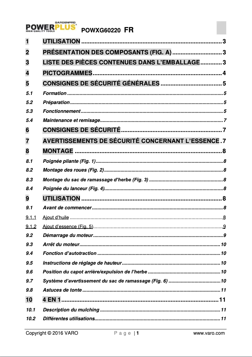 Image de la première page du manuel de l'appareil POWXG60220
