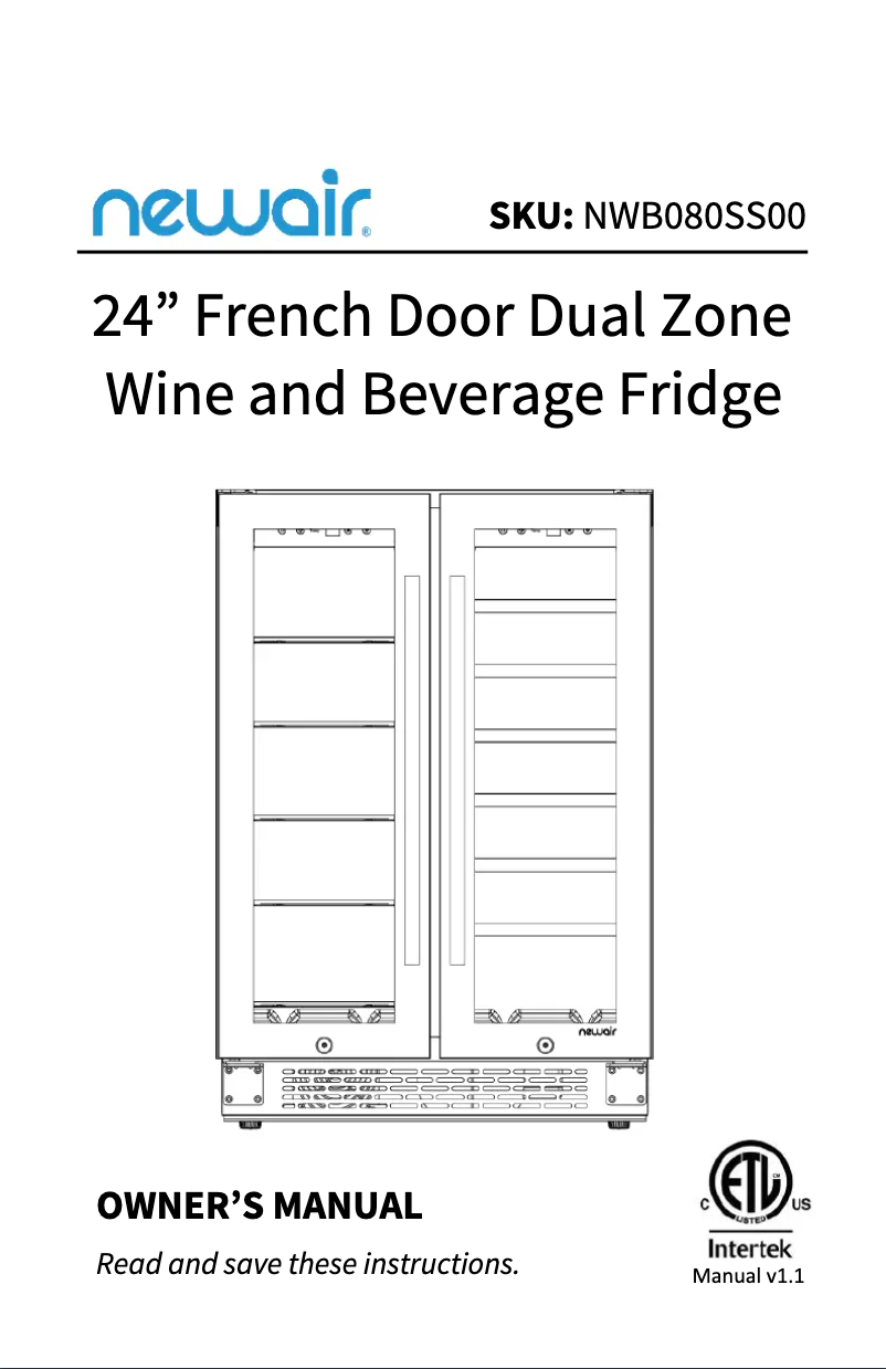 Page 1 de la notice Manuel utilisateur NewAir NWB080SS00