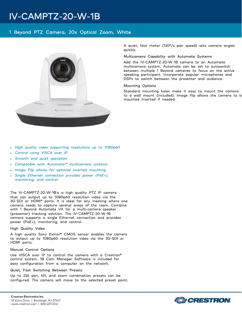 First page image of the manual for IV-CAMPTZ-20-W-1B