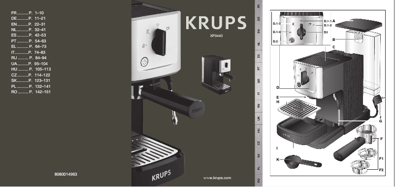 Page 1 de la notice Manuel utilisateur Krups Calvi XP3440