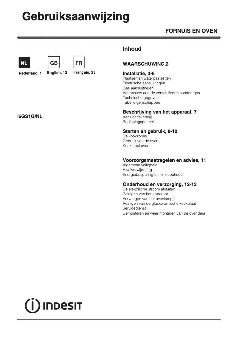 Image de la première page du manuel de l'appareil I5GS1G