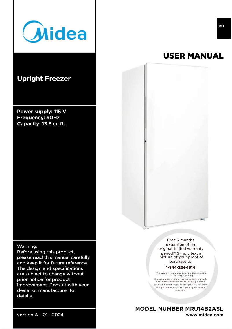 Page n°1 - Manuel utilisateur Midea MRU14B2ASL