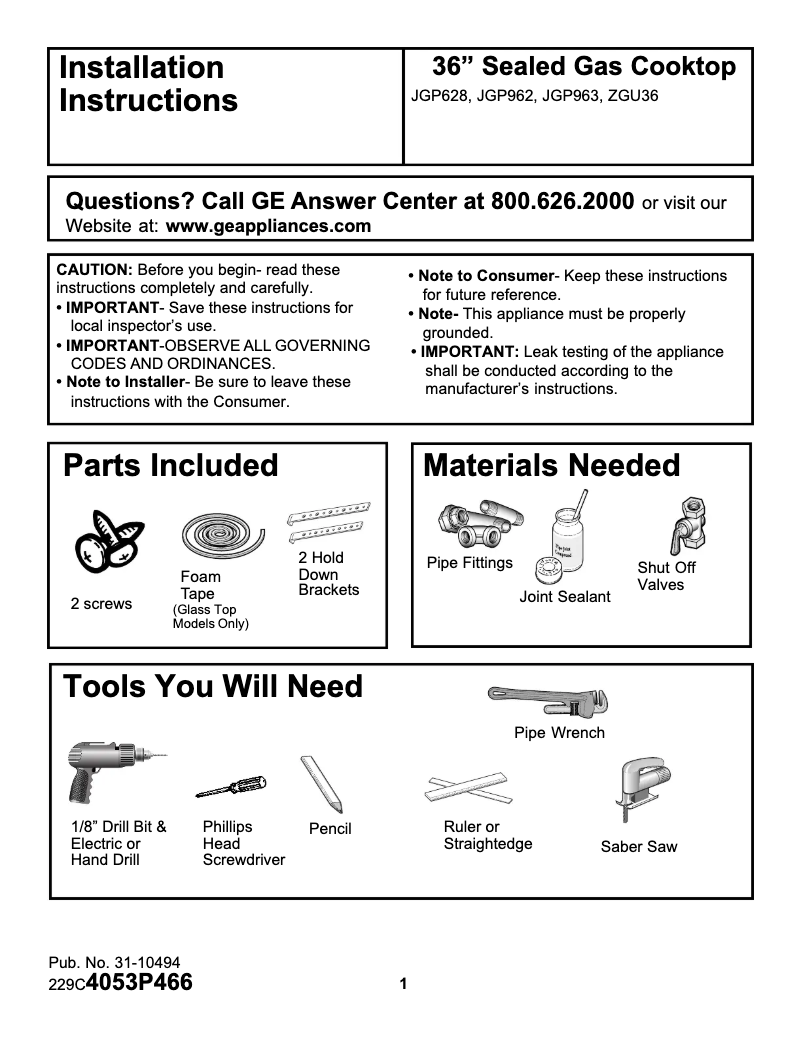Image de la première page du manuel de l'appareil ZGU36GGSDSS