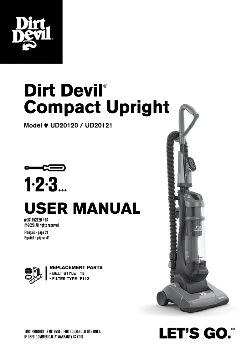 Page 1 de la notice Manuel utilisateur Dirt Devil Razor Vac UD70355B
