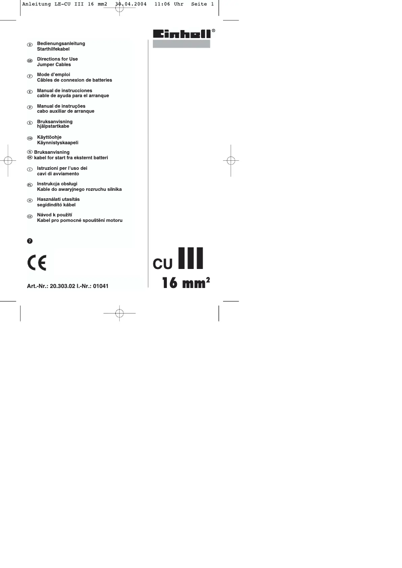 Page n°1 - Manuel utilisateur Einhell CU III