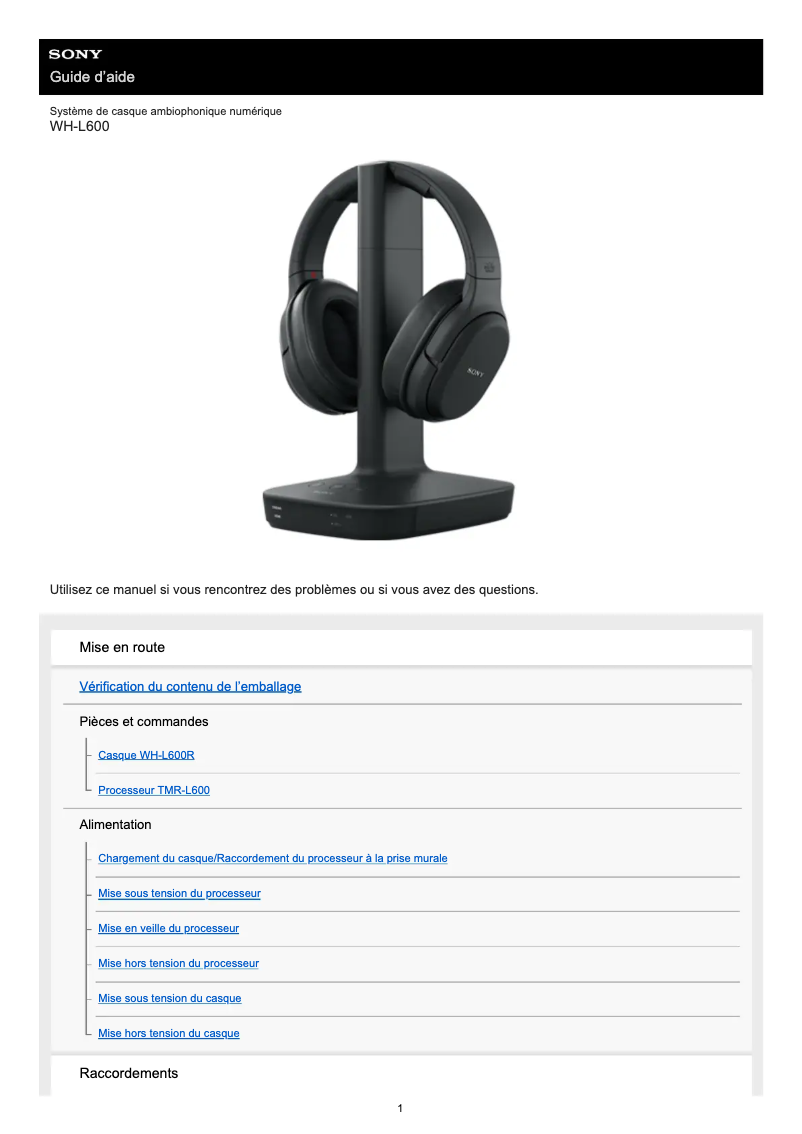 Image de la première page du manuel de l'appareil WH-L600