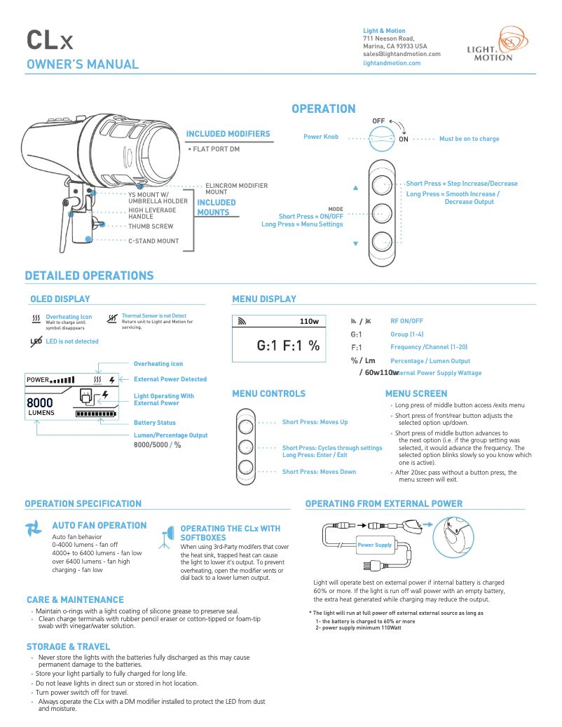 Page n°1 - Manuel utilisateur Light & Motion CLx10