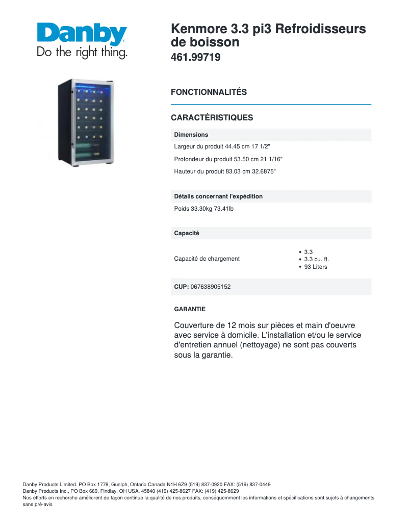 Page n°1 - Manuel utilisateur Danby 461.99719