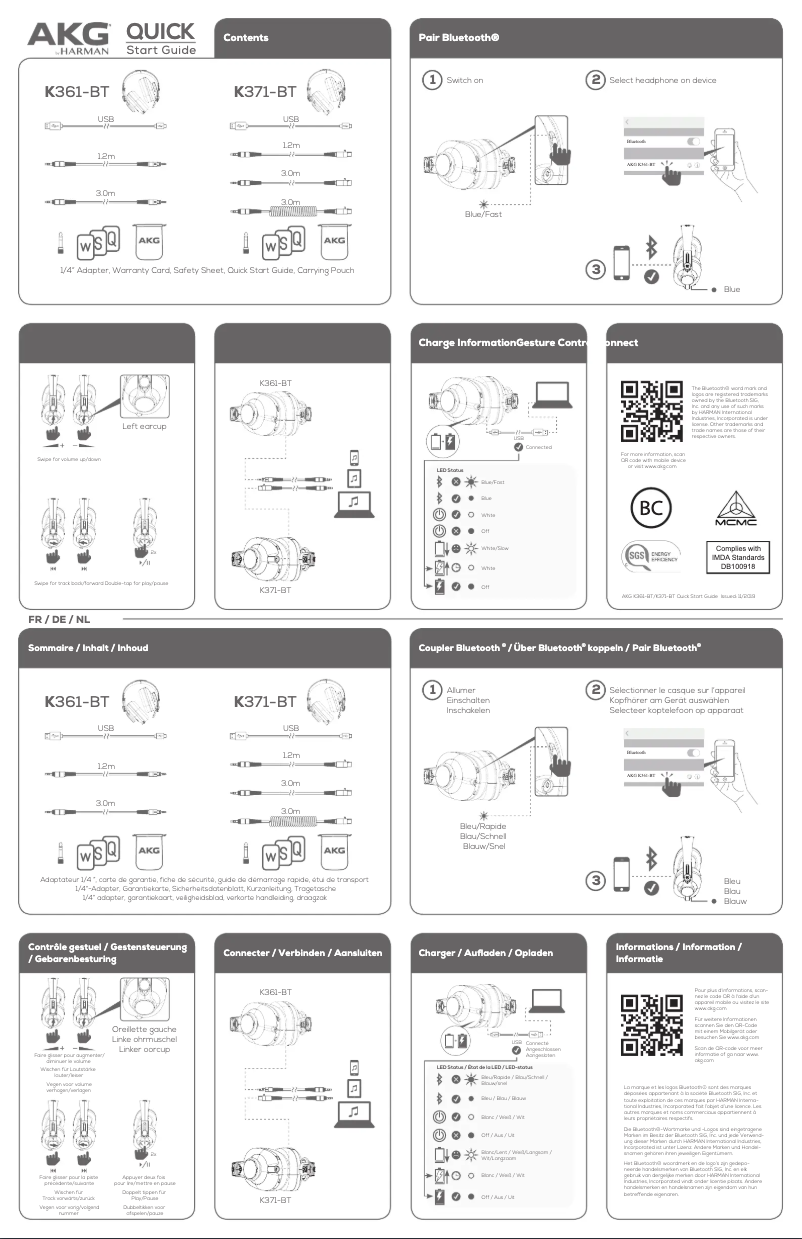 Page 1 de la notice Manuel utilisateur AKG 371-BT