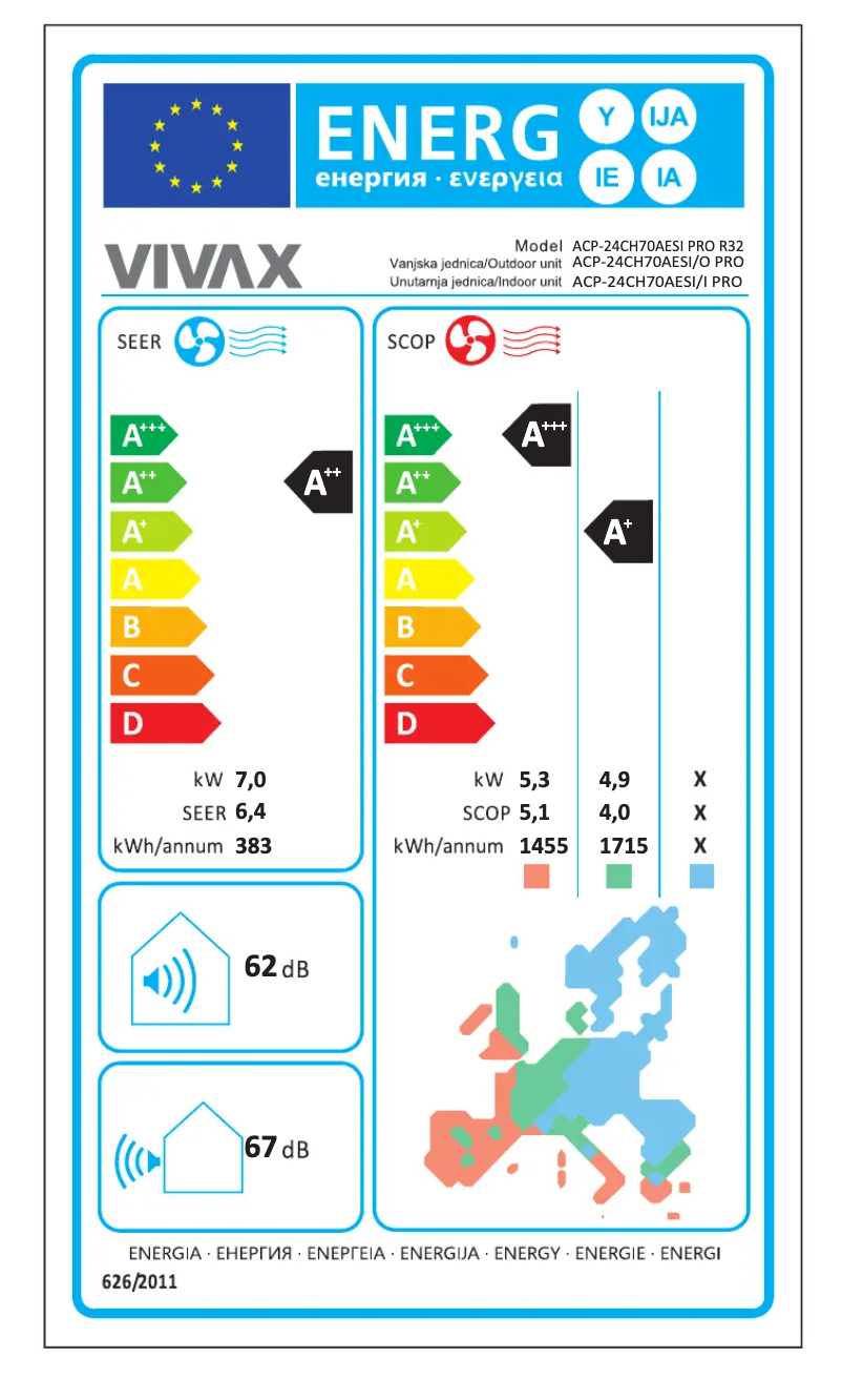 Página 1 del manual Etiqueta energética Vivax ACP-24CH70AESI R32 PRO