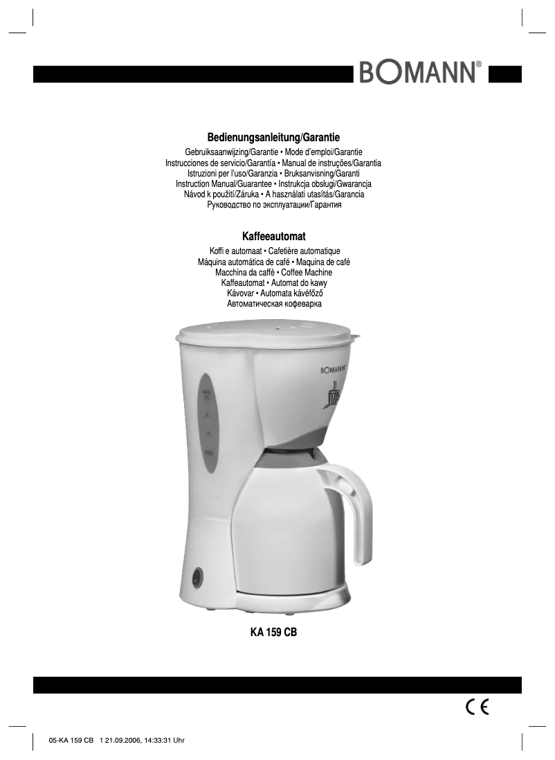 Page 1 de la notice Manuel utilisateur Bomann KA 159 CB