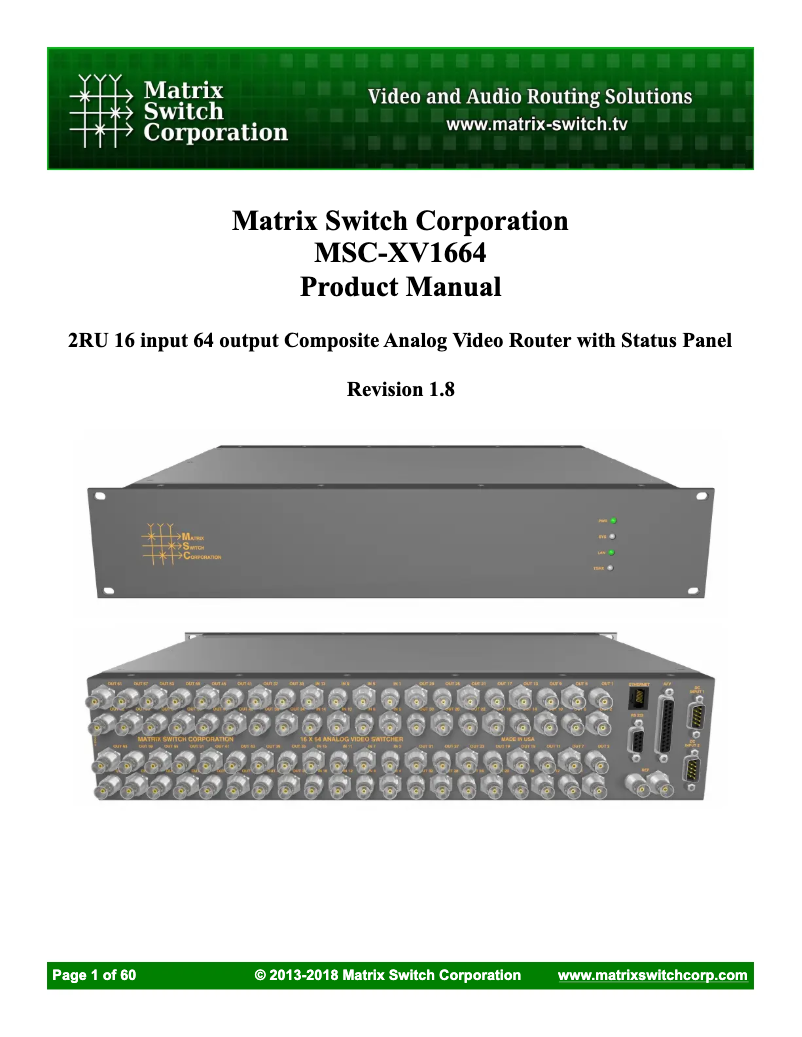 Page n°1 - Manuel utilisateur Matrix Switch MSC-XV1664