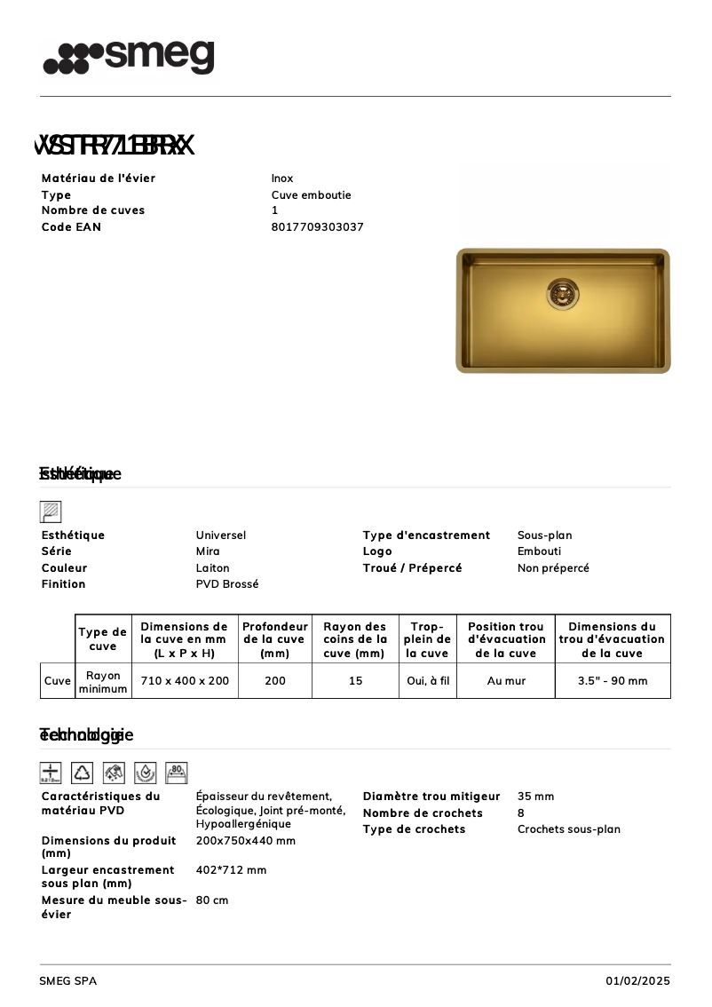 Page 1 de la notice Manuel utilisateur Smeg VSTR71BRX