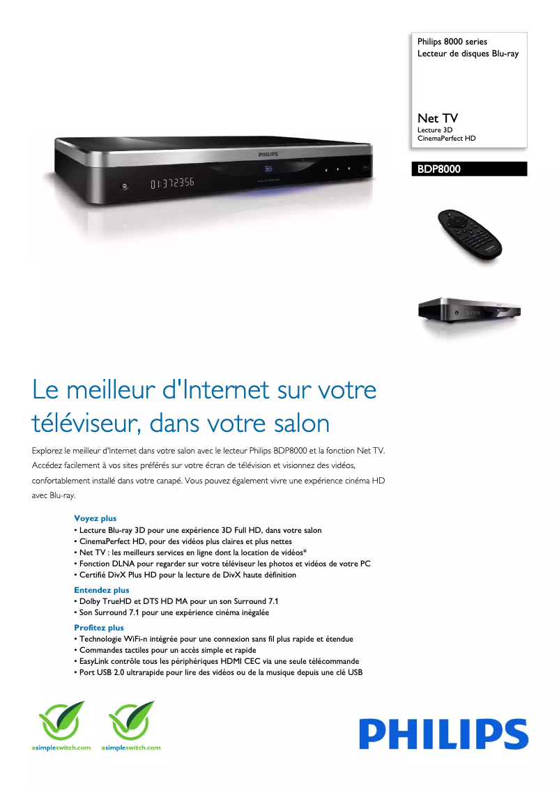 Image de la première page du manuel de l'appareil BDP8000