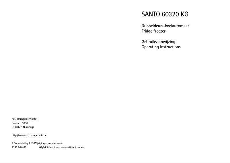 Page n°1 - Manuel utilisateur AEG Santo 60320 KG
