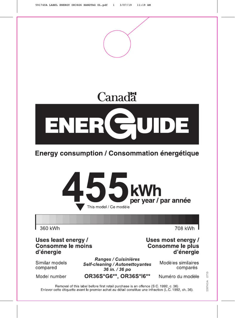 Página 1 del manual Etiqueta energética Fisher & Paykel OR36SCG6R1